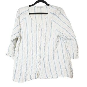Cut Loose Striped Crinkle Gauze Button Front Top Shirt Womens Medium
